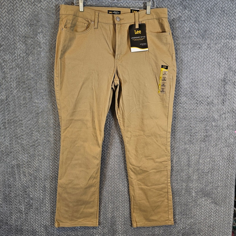 Lee Womens 16 Medium Straight Leg Mid Rise Pants Tigers Eye Tan Khaki 3522054